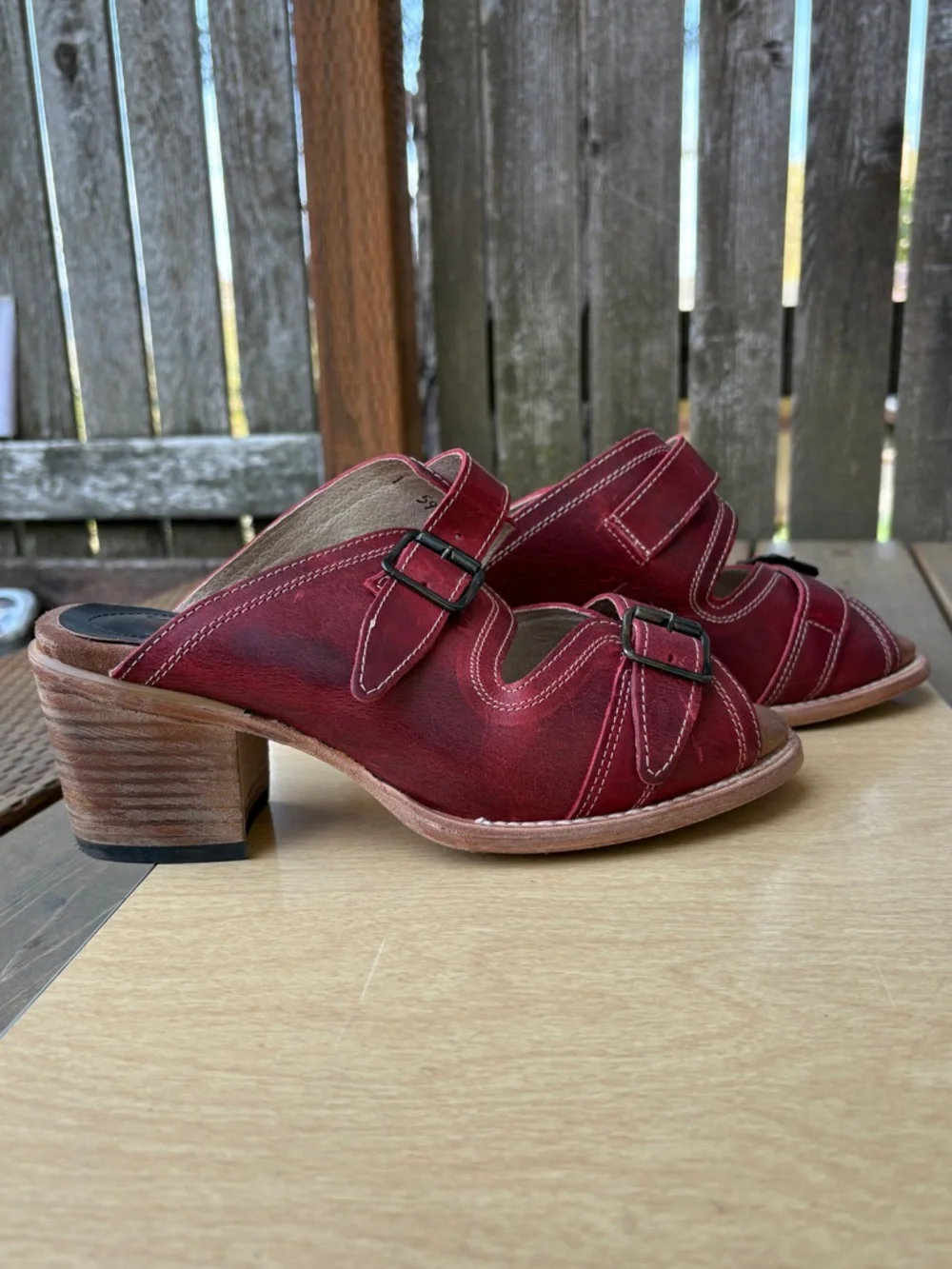 Freebird by Steven Burgundy Leather Buckle Heeled Sandals